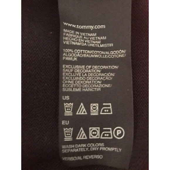 Tommy Hilfiger TH Red Blue Striped Fitted Pullover Sweater Medium Stretch Logo - Picture 7 of 9